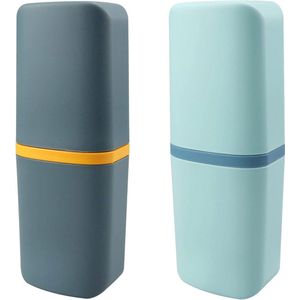 2 stuks tandenborstelbekers, reizen, draagbare tandenborsteletui, kunststof, reis-tandenborstelbox voor camping, school, zakenreizen (groen, blauw)
