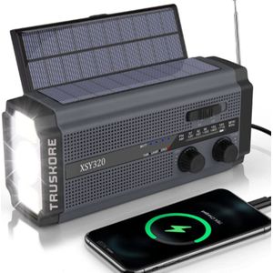 Truskore Noodradio - Bluetooth - 2025 verbeterde versie - Solar Opwindbaar - Solar Powerbank Zonneenergie - Draagbare Radio op batterijen - Zaklamp led oplaadbaar - Survival Noodpakket