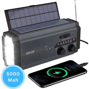 Truskore Noodradio - Bluetooth - 2025 verbeterde versie - Solar Opwindbaar - Solar Powerbank Zonneenergie - Draagbare Radio op batterijen - Zaklamp led oplaadbaar - Survival Noodpakket
