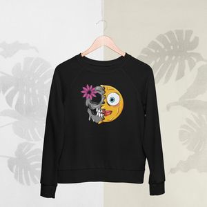Feel Free - Halloween Sweater - Smiley: smileymeisje met bloem - Maat S - Kleur Zwart