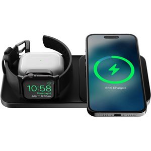 Nomad Base One Max Qi2 Oplader 3rd Gen – Draadloos Opladen tot 15W – Met Apple Watch Snellader & AirPods Oplaadplek – Stof- en Krasbestendige TPU Oplaadbasis - Zwart