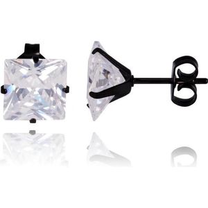 LGT Jewels Stud oorbellen Edelstaal Black Edition Transparent 6mm