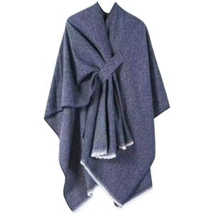 Omslagdoek - Blauw - Gebreide Poncho van Stof - Dames