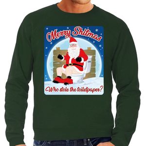 Foute Kersttrui / sweater - Merry Shitmas Who stole the toiletpaper - groen voor heren - kerstkleding / kerst outfit S
