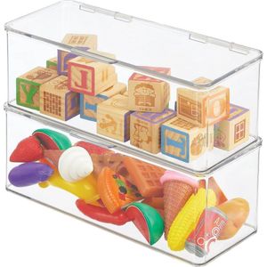 Grote opbergdoos met deksel van stevig kunststof - opbergen knutselwerkjes speelgoed - set van 2 - transparant transparent box