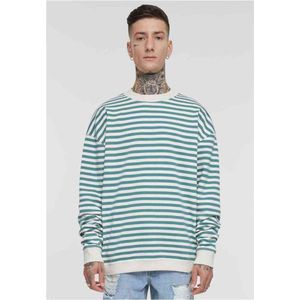 Urban Classics - Striped Crewneck sweater/trui - S - Beige/Groen