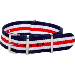 Premium Navy Blue Red White - Nato strap 24mm - Stripe - Horlogeband Blauw Rood Wit