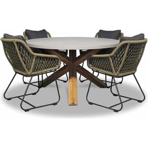 BUITEN living Nancy/Portofino zand dining tuinset 5-delig | betonlook + touw | 135cm | 4 personen