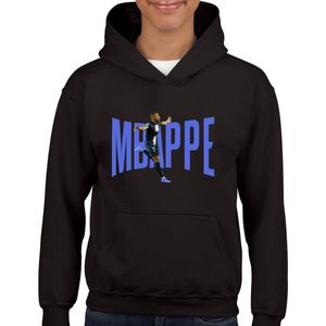 Mbappe Blauw Kinder Hoodie met afbeelding in kleur - Kinder Hoodie - Zwart - Maat 122 /128 - T-Shirt leeftijd 7 tot 8 jaar - Grappige teksten - Cadeau - Shirt cadeau - Paris Saint-Germain - voetbal - verjaardag -