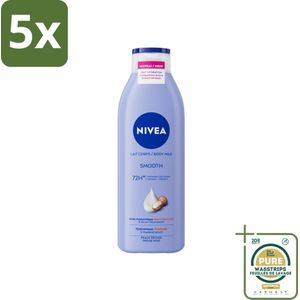 5 x Nivea - Smooth Body Milk - Sheaboter - 72 uur Hydratatie - Voor Droge Huid - 250 ml - Grootverpakking - Hydratatie - Droge Huid - Bodymilk - Sheaboter - Hyaluronzuur