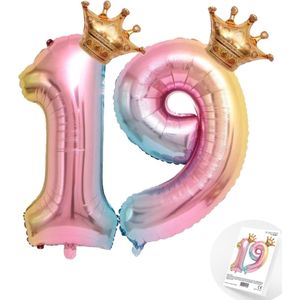 Cijfer Ballon nummer 19 - Prins - Prinses - Royal Rainbow - Ballon - Regenboog Unicorn Kleuren - Prinsessen Verjaardag