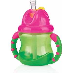 Nûby - Flip-It™ antilekbeker met handvatten - Groen & Roze - 240ml - 12m+