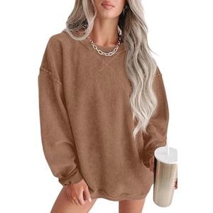 Oversized Sweatshirt Dames - Casual Corduroy Trui met Lange Mouwen en Ronde Hals