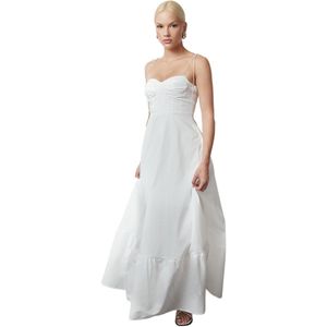 Trendyol - Gedrapeerde Maxi-Jurk - Wit - Met Bandjes En Tailleopening