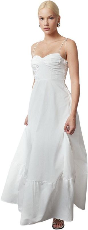 Trendyol - Gedrapeerde Maxi-Jurk - Wit - Met Bandjes En Tailleopening