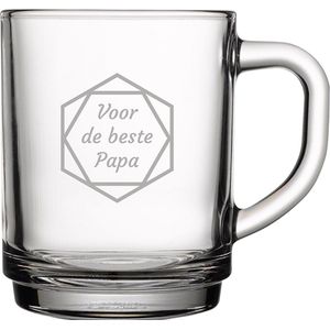 Gegraveerde theeglas 25,5cl voor de beste Papa in hexagon