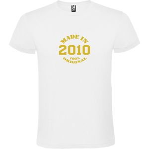 Wit T-Shirt met “Made in 2010 / 100% Original “ Afbeelding Goud Size M