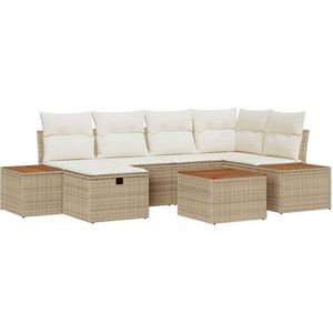 vidaXL - 7-delige - Tuin - Sofa - Set - met - Kussens - Beige - Poly - Rattan