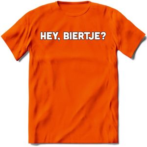 Hey, Biertje? T-Shirt | Bier Kleding | Feest | Drank | Grappig Verjaardag Cadeau | - Oranje - 3XL