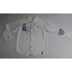 Overhemd - Jongens - Wit afgewerkt met Blauw - 6 jaar 116