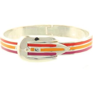 Behave Bangle zilver-kleur met riem sluiting rood oranje paars 17.50 cm