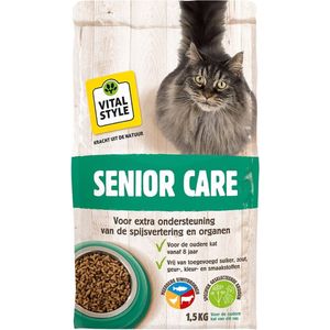 VITALstyle Senior Care - Kattenbrokken - Extra Ondersteuning Voor De Oudere Kat - Met o.a. Brandnetel & Zoethoutwortel - 1,5 kg