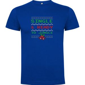 Kobalt Blauw T-Shirt met “Kleurrijke SINGLE & Ready to Jingle Kerst “ Print Full Color Maat S