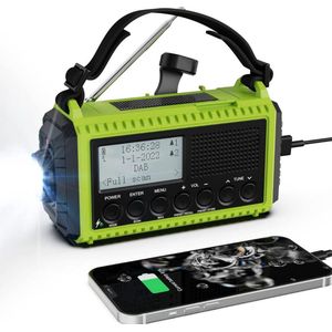 White-Label® Noodradio - Noodpakket Oorlog - Draagbare Radio - Powerbank Zonneenergie - Transistor Radio op Batterijen - Groen