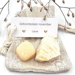 Geboortesteen november - Calciet combi sneeuwzakje - edelstenen - kristallen - gefeliciteerd - verjaardag cadeau man/vrouw - geluksbrenger - brievenbus kado - giftset