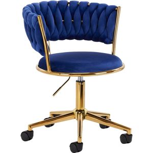Bureaustoel LUX Donker blauw Fluweel - salonstoel - decor - visagie stoel - kapper stoel - fluweel - gouden stoel - bureaustoel