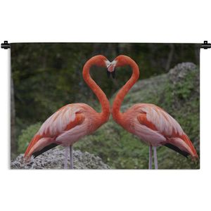 Wandkleed Flamingo  - Twee flamingo's die met hun nek een hart vormen Wandkleed katoen 180x120 cm - Wandtapijt met foto XXL / Groot formaat!
