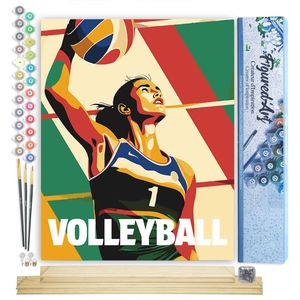 Figured'Art Schilderen op Nummer Volwassenen canvas Sportaffiche Volleybal- Handwerk acrylverf Kit DIY Compleet - 40x50cm met DIY houten lijst