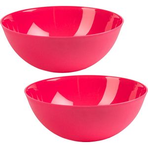 Plasticforte Serveerschaal/Saladeschaal - 2x - D25 x H10 cm - kunststof - fuchsia roze - 2,5 liter
