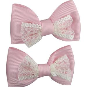 Jessidress Baret Meisje Haarclip met Haarstrikje met kant - Roze