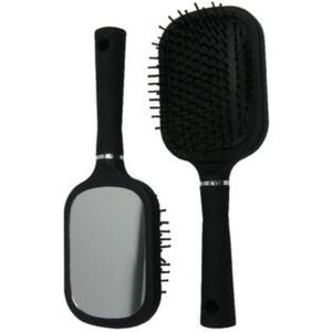 EM Milano Haarborstel met Spiegel - Vierkante Borstel - Zwart