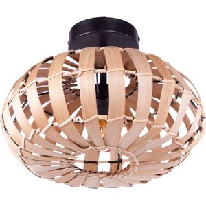Bamboe plafondlamp naturel | 1 lichts | zwart / naturel | rotan / metaal | Ø 30cm | eetkamer / eettafel / woonkamer lamp | modern / landelijk design