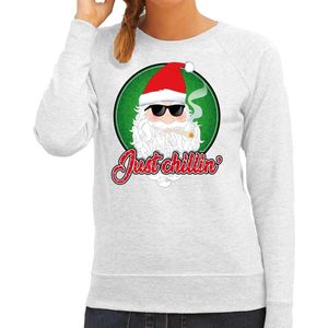 Foute Kersttrui / sweater - Just chillin - grijs voor dames - kerstkleding / kerst outfit 2XL