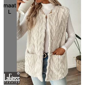 LaGloss - Mouwloos Vest Teddy - Bodywarmer - Crème - Pluche