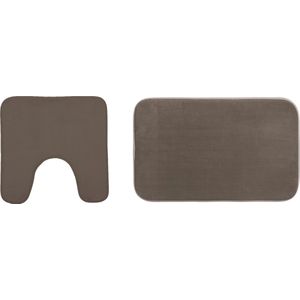 5Five Badkamerkleedje/badmat tapijt - setje 2x stuks - memory foam - taupe - 48 x 80 cm/48 x 48 cm