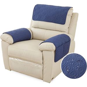 Waterdichte en Antislip Stoelhoes met Opbergvakken voor TV Stoelen en Fauteuils (1 Zitplaats, Donkerblauw)