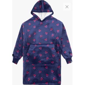 Woody Studio oversized hoodie velours - donkerblauw - kersen print - 242-12-YXL-V/932 - volwassenen one size