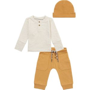 Noppies - kledingset - 3delig - Broek Murphy Apple Cinnamon - Shirt Miami Oatmeal - Muts Beanie Mebane - Maat 80