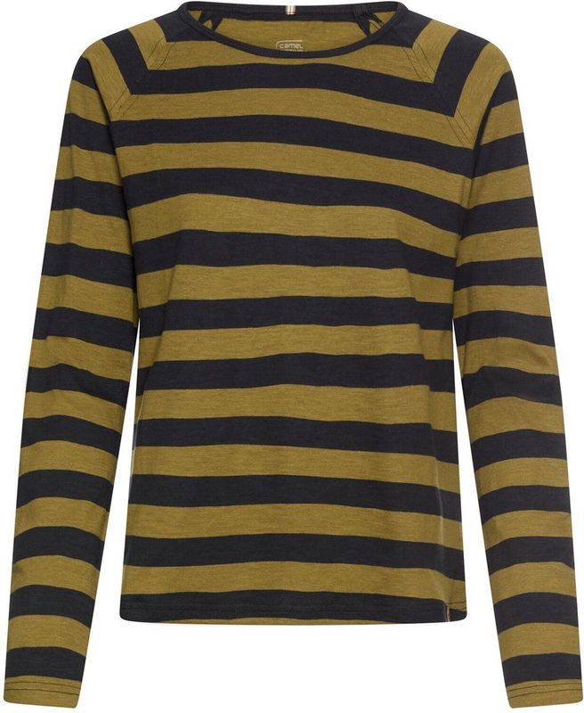camel active Gestreepte longsleeve met raglanmouwen - Maat womenswear-XXS - Olijf