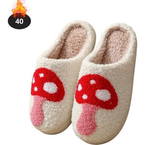 Nivard Warme Pantoffels - Sloffen - Slippers - Dames - Heren - Pluche - Maat 35.5 - Paddestoel