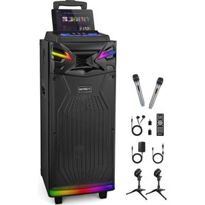 Karaokemachine met 2 microfoons en DJ-verlichting - Draagbare PA-installatie met USB-C-opname en geluidseffecten