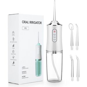 Draadloze Waterflosser | Monddouche | Inclusief 4 Opzetstukjes | Flosapparaat - Waterdicht - 1200 mAh Batterij - Water Flosser - 3 Modus - Oplaadbaar via USB - kleur: Wit