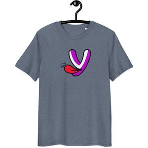 YumYume T-shirt - By BitPopArt - Unisex - 100% Biologisch Katoen - Donker Blauw - Maat S | Grappige Tekst| Zomer t-shirt| Heren T-shirt | Dames Shirt