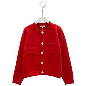 Rood Vest Parelmour Witte Knopen - Maat ML - Trendy Korte Dames Vesten - Rode Warme Vesten - Cardigans - Fashion