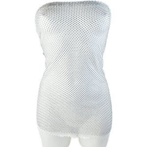 BamBella® - Jurk - Maat Onesize - Strass steentjes SS10 Super stretch Doorzichtig wit kant Sexy erotische tube koker jurk