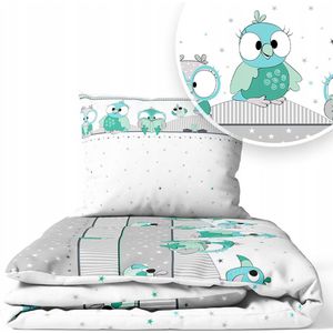 Kinderbeddengoed 160x100cm 2-delig Katoen Papagaaien Mint